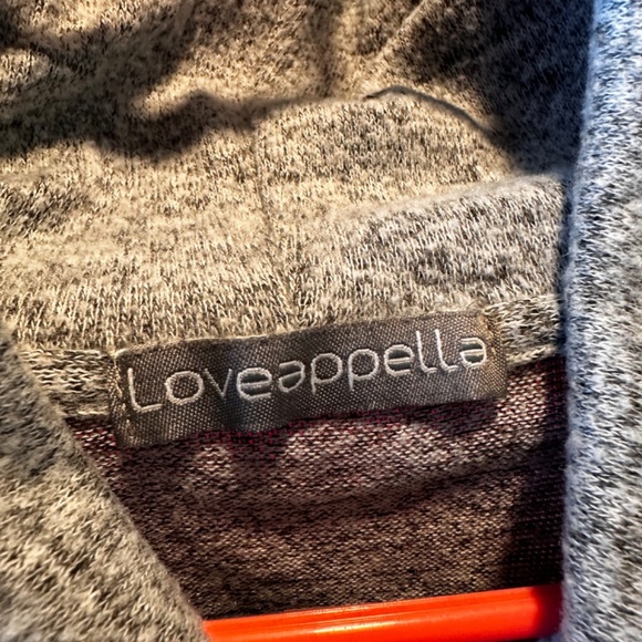 Loveappella Heather Grey cowl neck, asymmetrical sweater in large - Picture 3 of 10